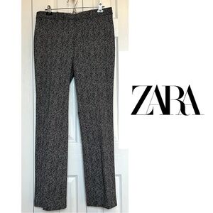 Zara Stretch Ponte Knit Black and White Herringbone Straight Lag Pants Size L